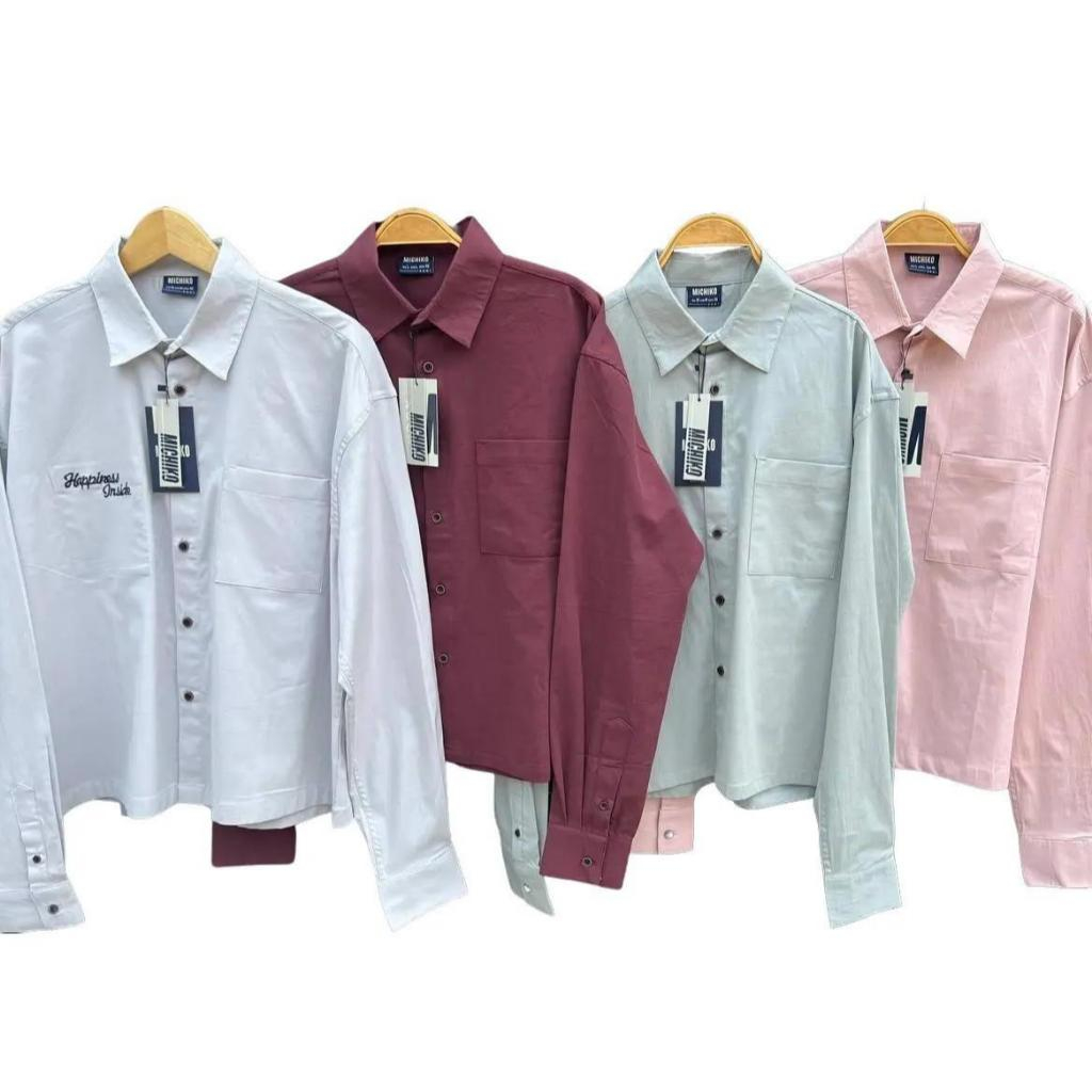 MICHIKO - Happiness Inside Cotton Ladora Kemeja Lengan Panjang Boxy Oversized