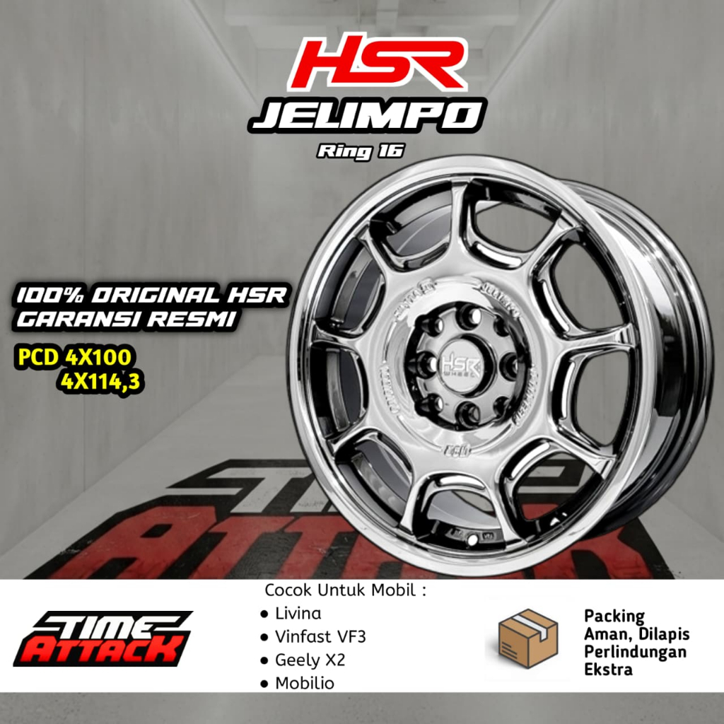 Velg Mobil Baleno City Hatchback Fronx Raize HSR JELIMPO Ring 16 Pcd 4X100 / 4X114,3 Black Chrome