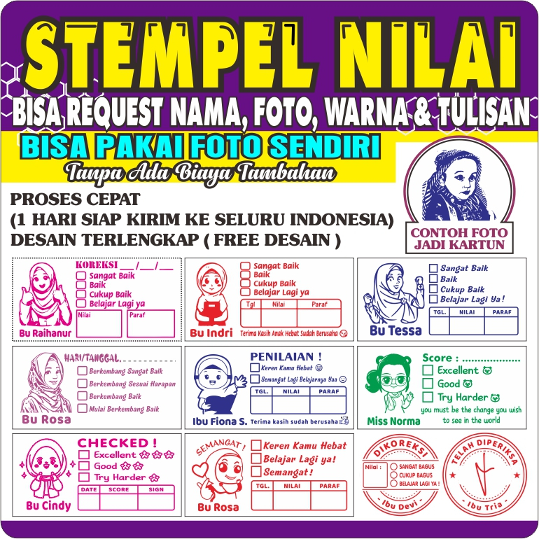 Stempel Nilai Guru / Penilaian / Koreksi / Checked Stempel Nilai Custom