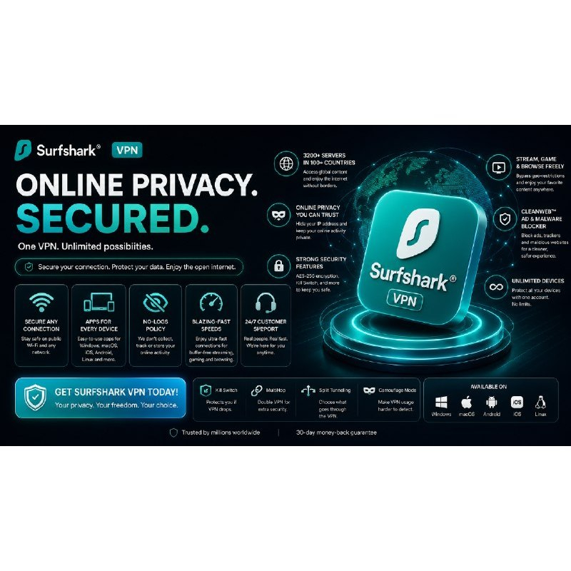 Kartu Akses Surfshark VPN One Suite Proteksi Keamanan Internet 7 Hari Full Garansi