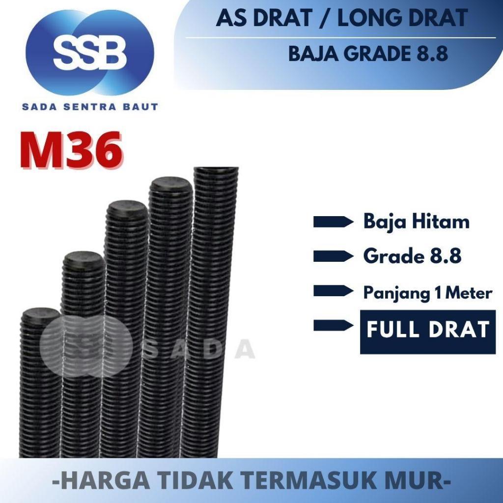 As Drat Baja M36 x 1 Meter Long Drat Baja Hitam Grade 8.8