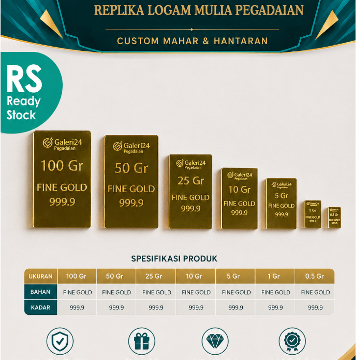 RS Replika GALERI24 PEGADAIAN 0,5 gr - 5 gr logam Mulia Emas untuk mahar / Dekorasi / Mahar / Sesera
