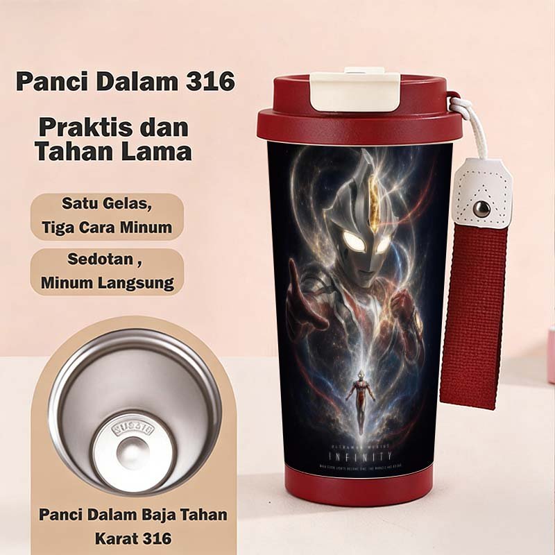 Ultraman Mebius Infinity Tumbler Stainless Steel 316 500ml Anti Bocor Isolasi Panas 4 Warna Botol Ko