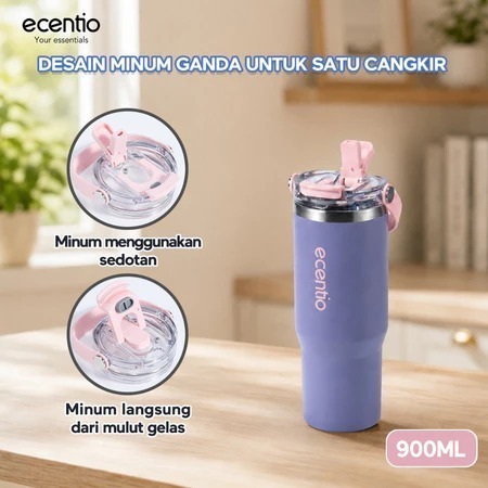 Ecentio Tumbler Botol Minum Double Layer Stainless Steel 900ml - Grey Mist Blue