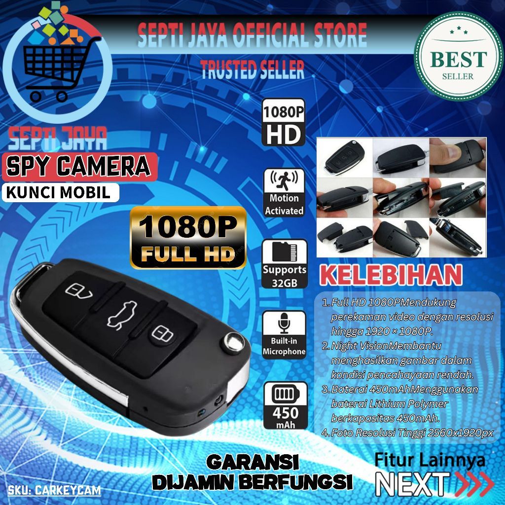 SEPTIJAYA Kunci Mobil Kamera Pengintai CCTV Mini Spy Camera Tersembunyi Gantungan Kunci Car Key Spyc