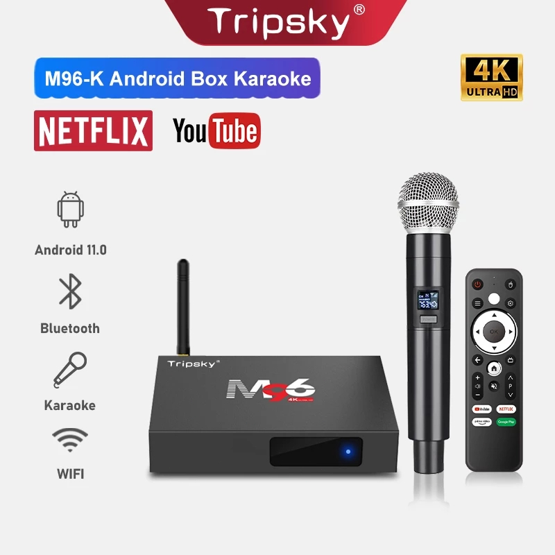 Tripsky M96-K Android tv Box Karaoke Keluarga Speaker Bluetooth 2Mic 1 Set wireless mikropon karaoke