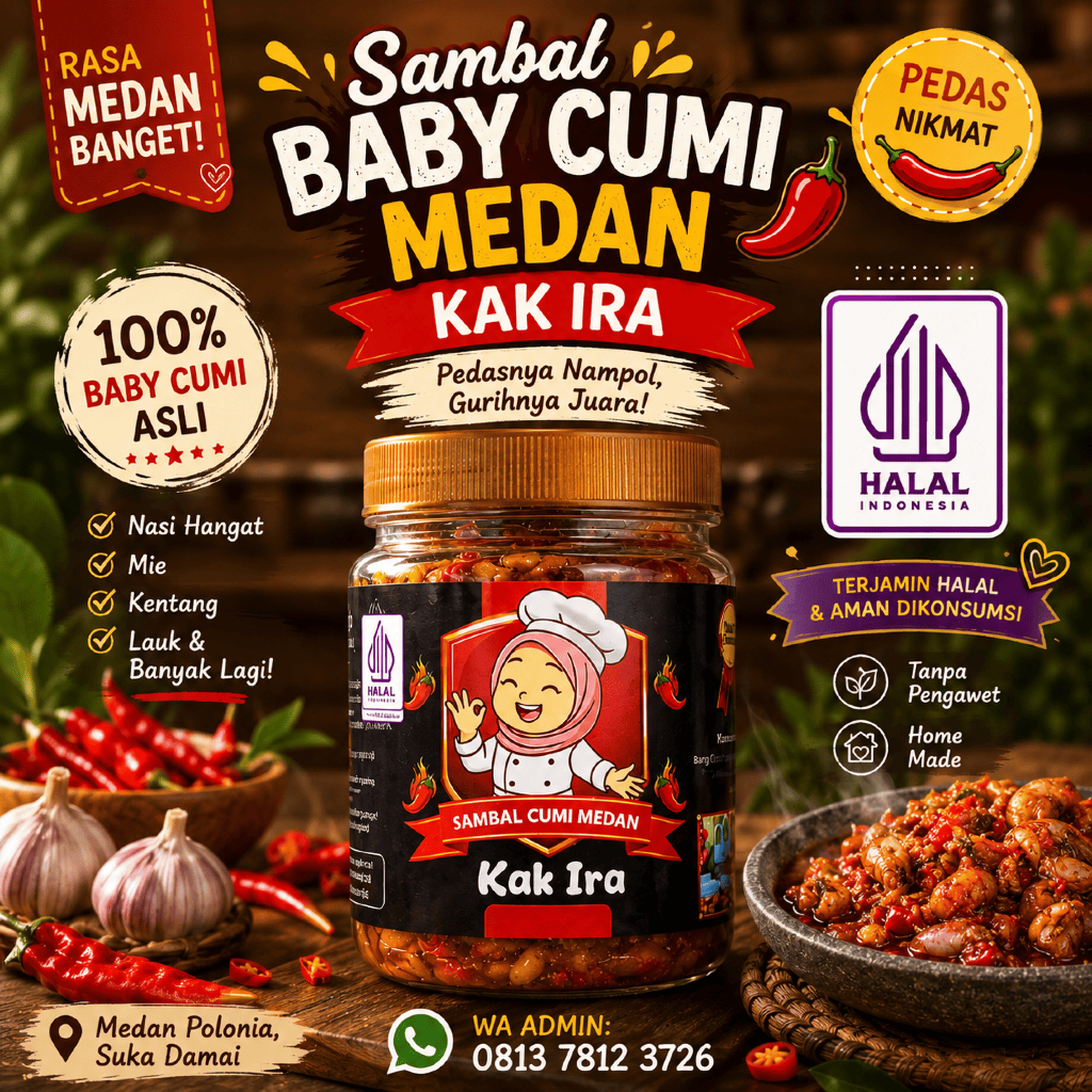 Sambal baby Cumi Medan kak ira Chili Oil 200 - Rasa Pedas Gurih, Praktis Dipadukan dengan Berbagai M