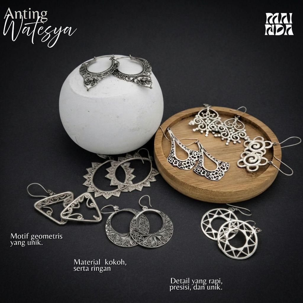 Anting Wanita Alloy Alpaka Lapis Perak Kawat Ukir Watesya