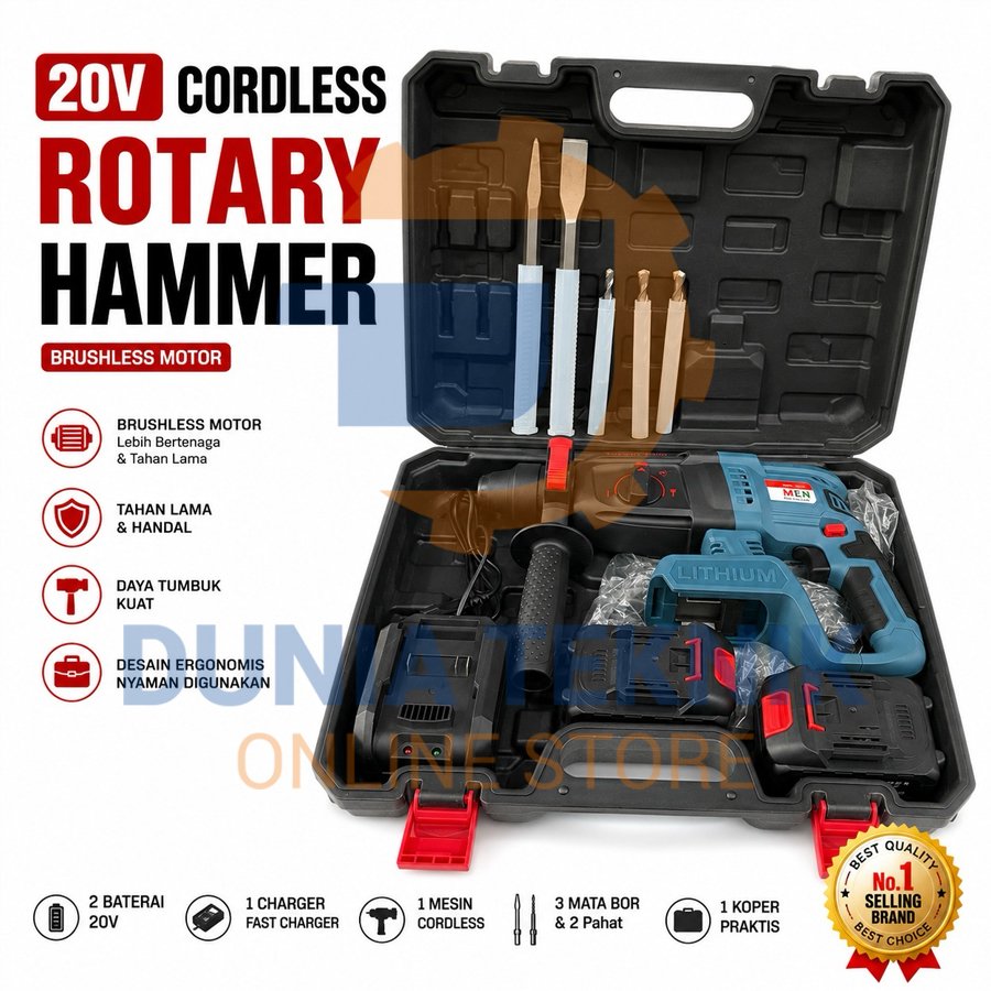 Cordless Rotary Hammer MEN Mesin Bor Bobok Beton Baterai Rotary Hammer Drill Batre 20V