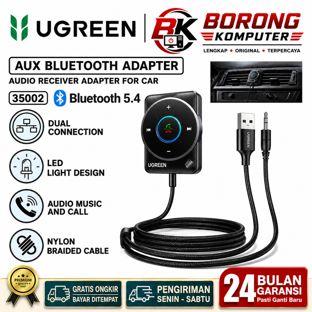 Aux Receiver Bluetooth Adapter UGreen Bluetooth 5.4 Dual Connection For Car (35002)