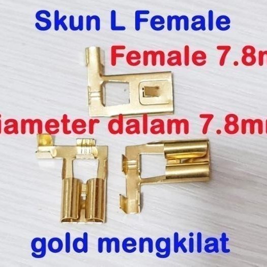 skun L 7.8mm gepeng female - skun jumbo kabel bengkok gold (100pcs).