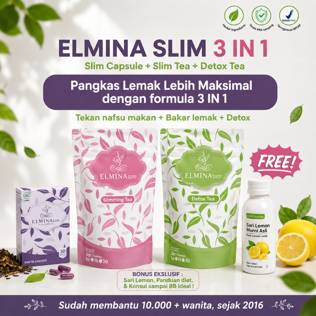 Elmina Slim 3in1 Paket Pelangsing (Capsule + Slimming Tea + Detox Tea) | Program Diet