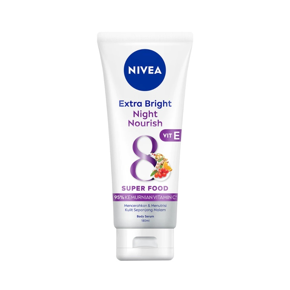 [100% Original] Nivea Extra Bright Night Nourish Vit E 8 Superfood Body Serum Lotion 180 ml