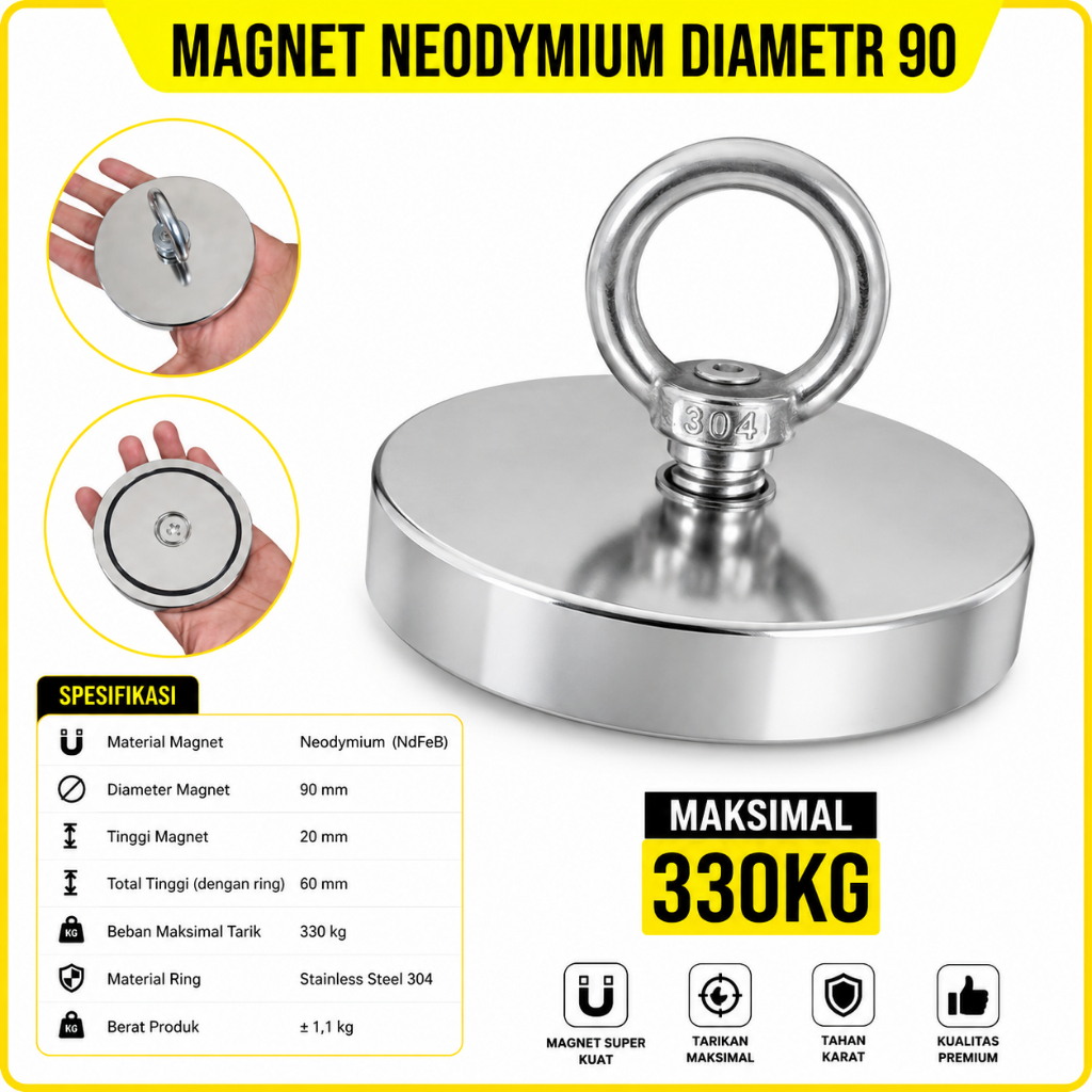 Magnet Neodymium 90mm Neodymium Magnet Pot 330 KG Magnet Neodymium Serbaguna Anti Karat