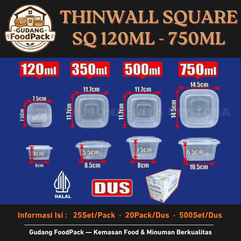 DUS / Thinwall Square 120ml 350ml 500ml 750Ml / Thinwall Square /Thinwall Segi 120ml 350ml 500ml 750