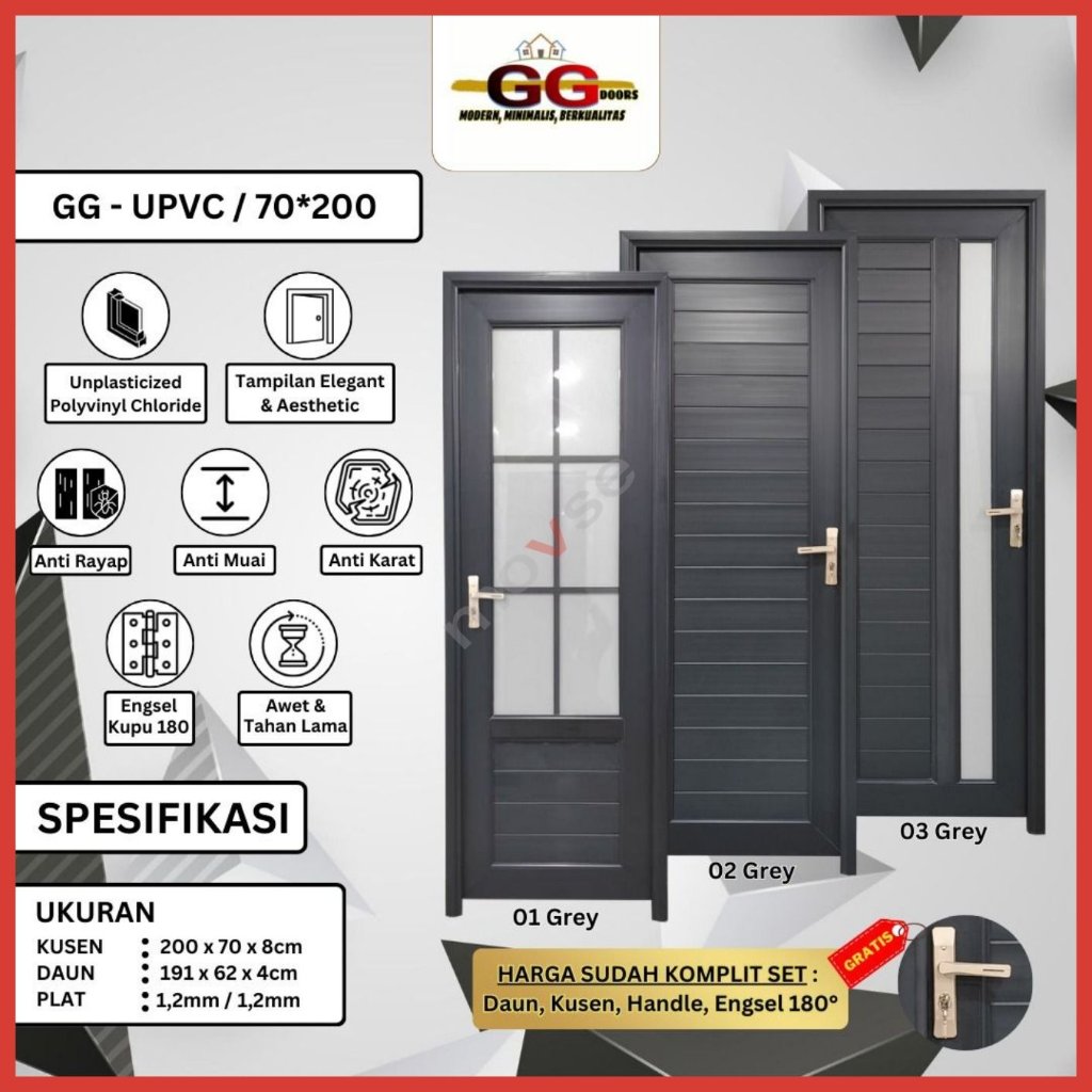 GG Doors - Pintu UPVC 70x200 cm Putih/Abu