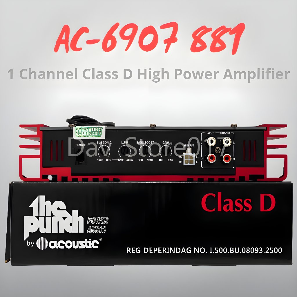 ACOUSTIC AC-6907-881 Power Amplifier Mobil 1 Channel Class D 16000W Max Power