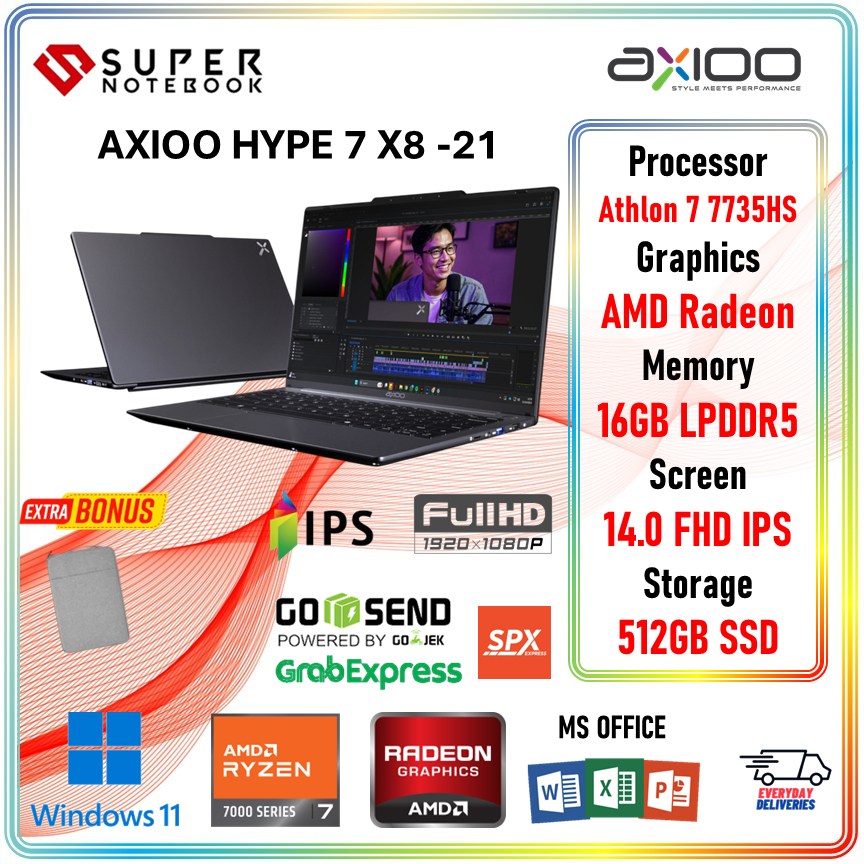 Axioo Hype 7 AMD JKT48 X8-21 Ryzen 7 7735HS 16GB 512GB 14.0" Full HD IPS Windows 11 Home