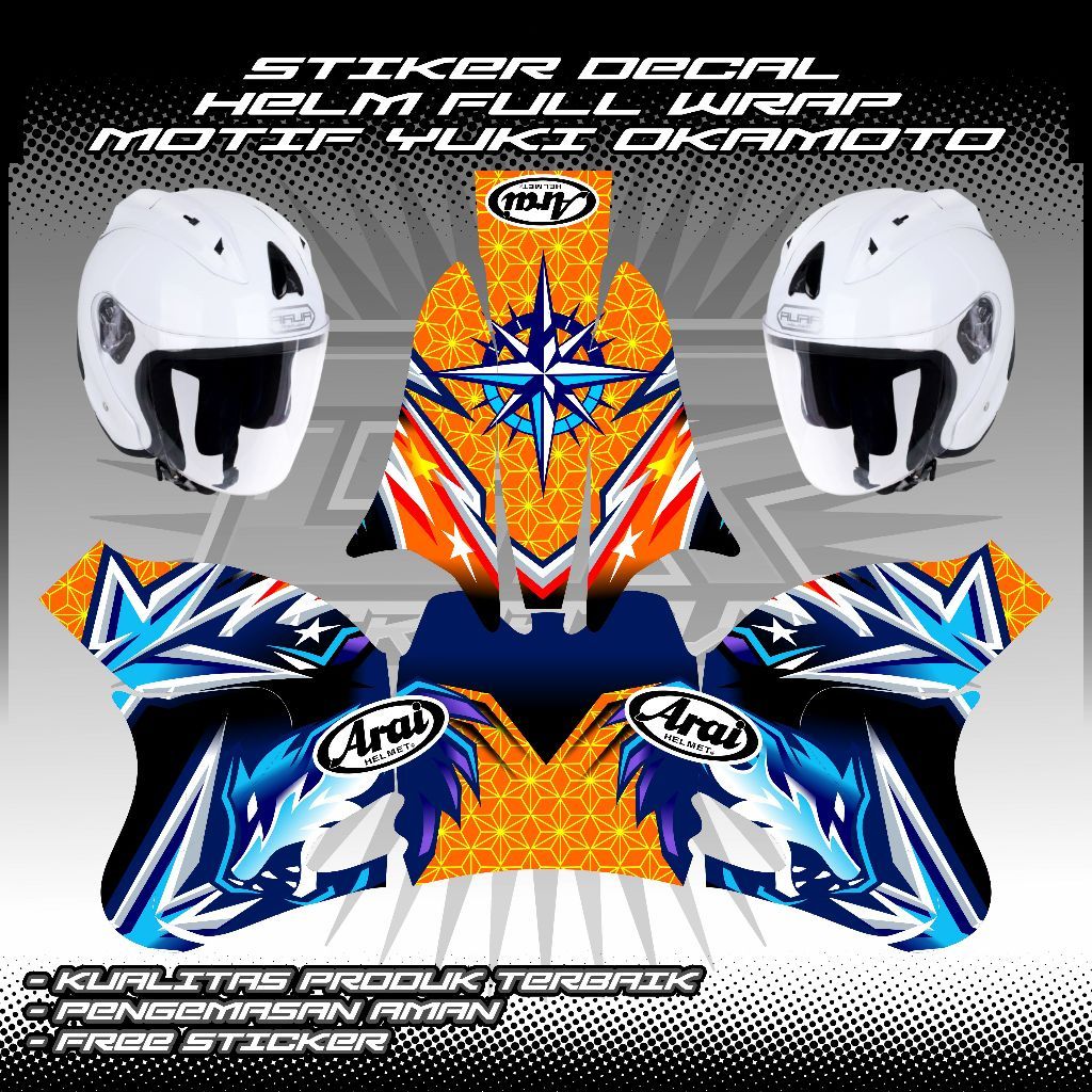 STIKER DECAL HELM FULL WRAP HALF FACE MOTIF YUKI OKAMOTO