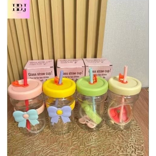 Gelas Hohoho Kaca Ada Sedotan + Dus / Cocok Untuk Hadiah / Souvenir / Gelas Unik Dan Lucu