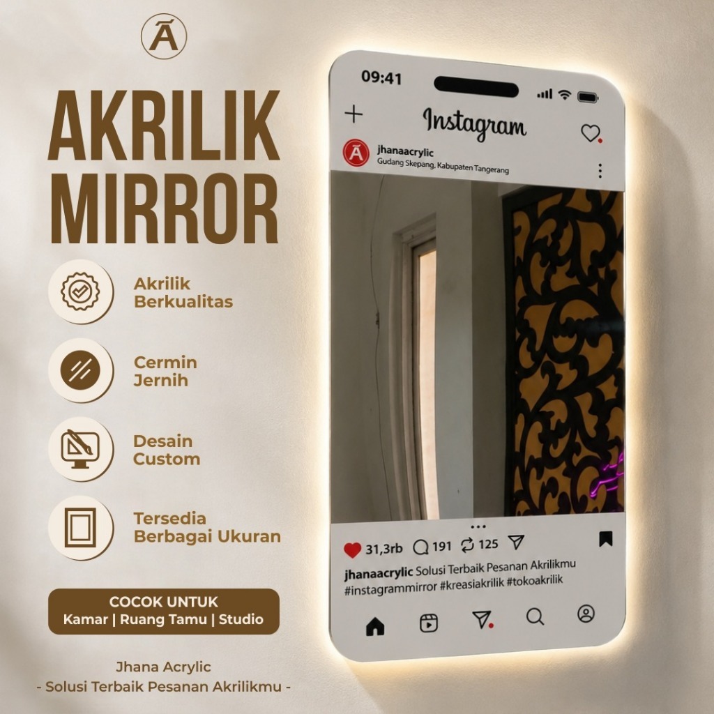 LED /NON LED Mirror Selfie Wall Custom LED | Photobooth Aesthetic | Dekorasi  Branding Bisnis