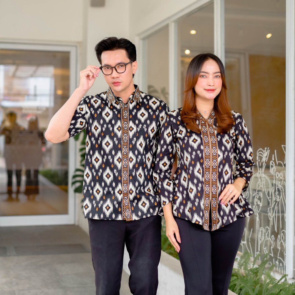 Benang Raja Couple Pria Wanita Katun Stretch Songket Hitam (SARIMBIT BATIK DAPAT DIBELI TERPISAH)