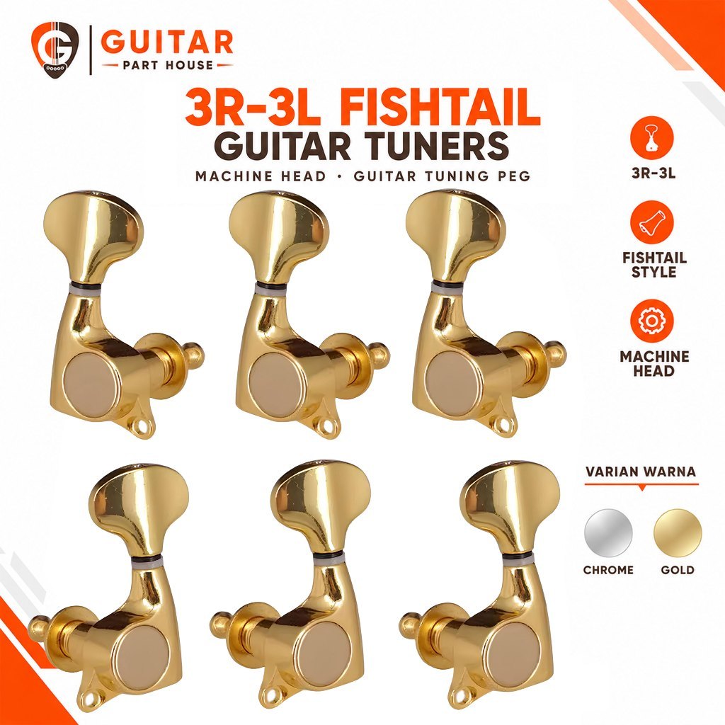Dryer Gitar Fishtail Style 3R-3L Machine Head Peg |  Tuner Gitar Machine Head Guitar Tuning Peg - Ch