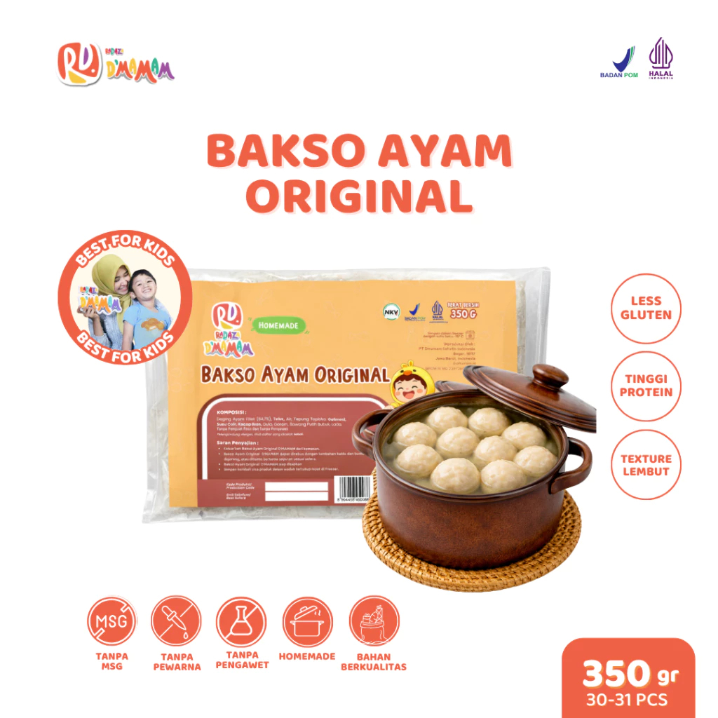 D'MAMAM Bakso Ayam Original 350g - Pentol Ayam Sehat Frozen MPASI Anak