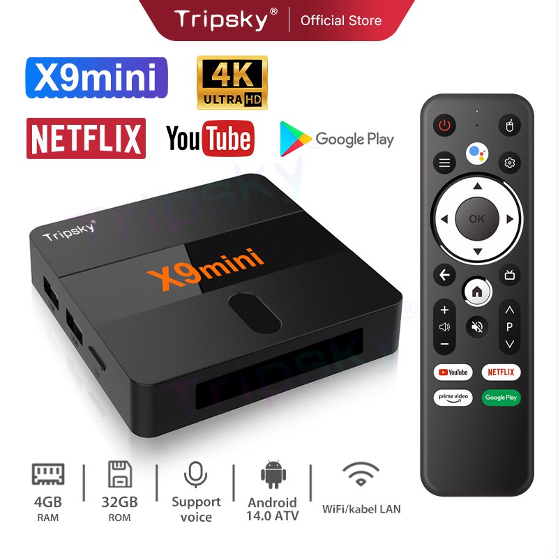 Tripsky X9mini Android Tv Box 4K Full HD Smart Tv Box  Android 14.0 Bluetooth Tv Box