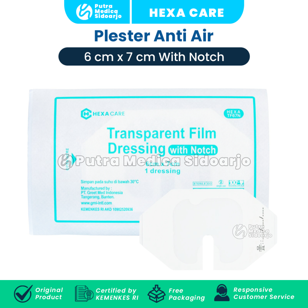 Hexa Care Transparent Film Dressing with Notch 6x7cm - 1 Pc / Plester Infus IV Transparan Anti Air