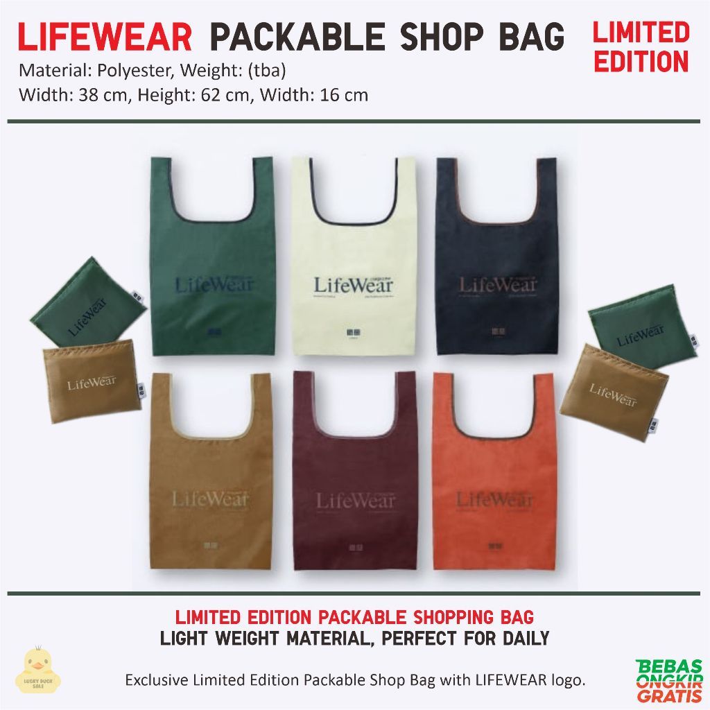 UNIQLO Packable Bag Lifewear Tas Lipat Uniqlo Shopping Bag Kantong Belanja Lipat Polyester Pouch Tot