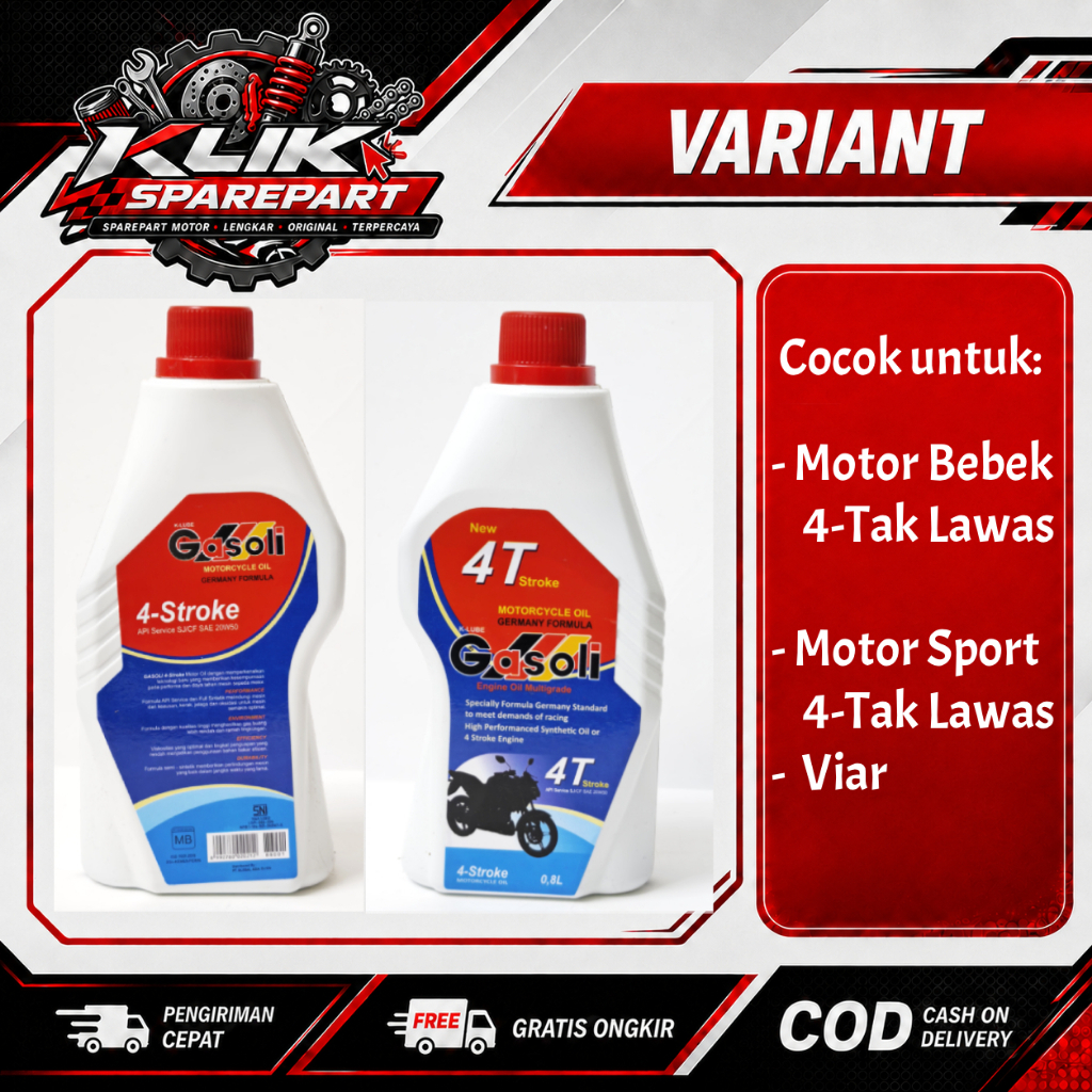 GASOLI OLI MESIN 0.8L 4T SAE 20W50 | MATIC SAE 10W30 - HEMAT BAHAN BAKAR TAHAN SUHU TINGGI