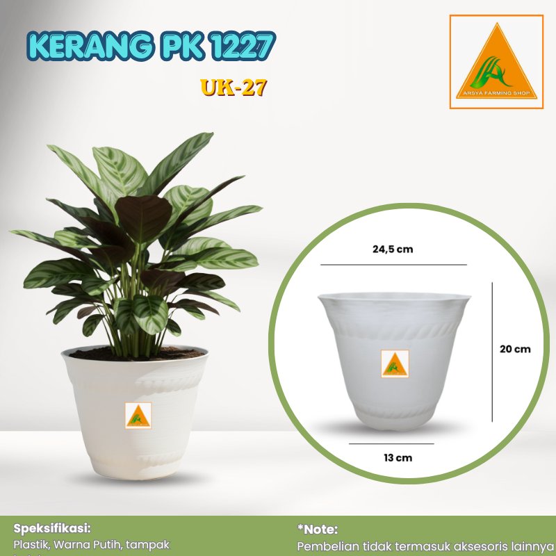 Pot Kerang 27 PK 1227 Bahan Plastik Tebal Warna Putih Cocok Untuk Bunga Dan Tanaman Lainnya