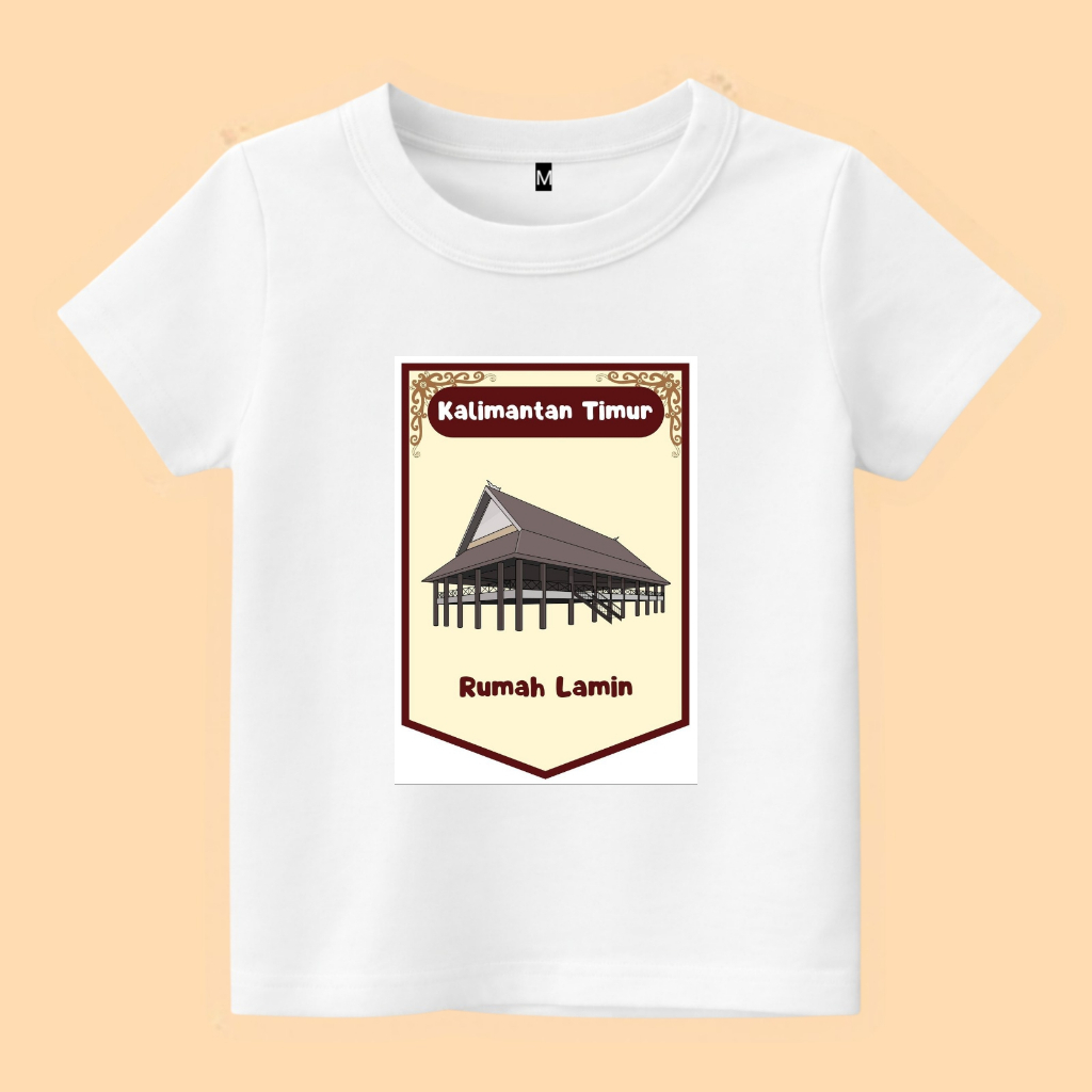 baju kaos anak gambar rumah adat Kalimantan Timur