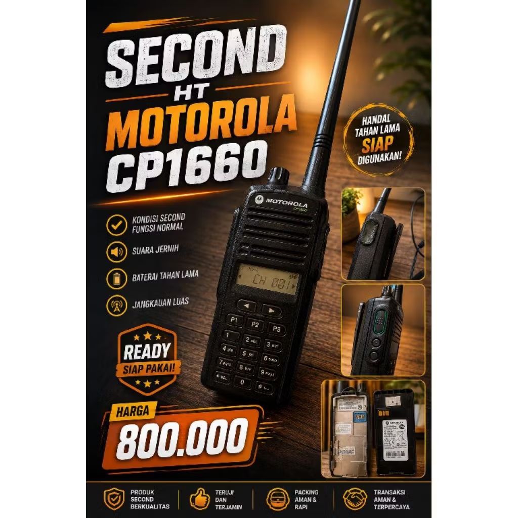(SECOND) Motorola CP1660 Walkie Talkie Second HT Fungsi Normal Suara Jernih Baterai Tahan Lama