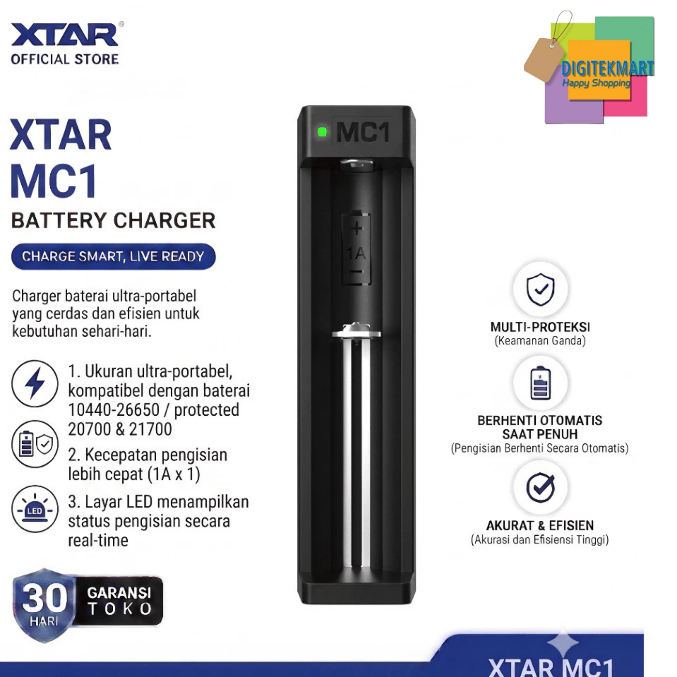 XTAR MC1 Charger Baterai 1 Slot Single Slot Battery Charger