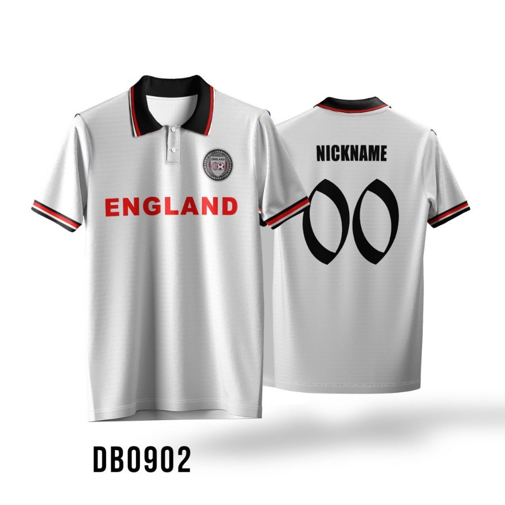 Kaos Polo Jersey Futsal / Bola Custom Timnas England White Free Custom Name Set