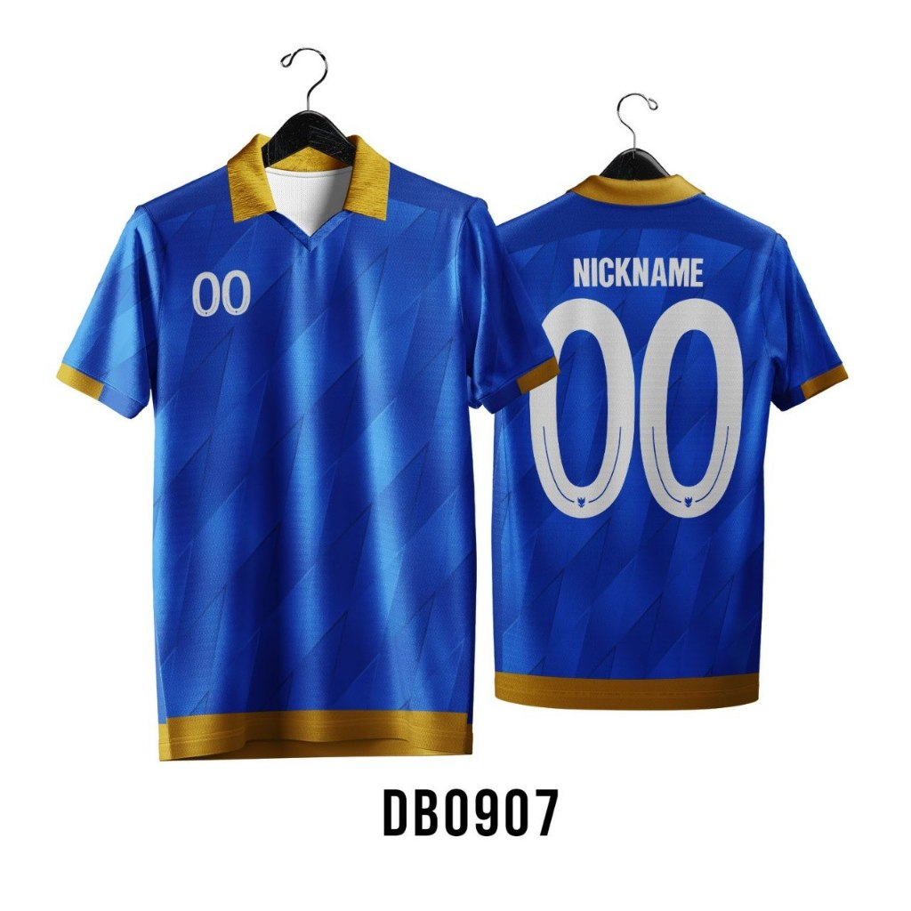 Kaos Polo Jersey Futsal / Bola Custom Royal Blue Gold Free Custom Name Set