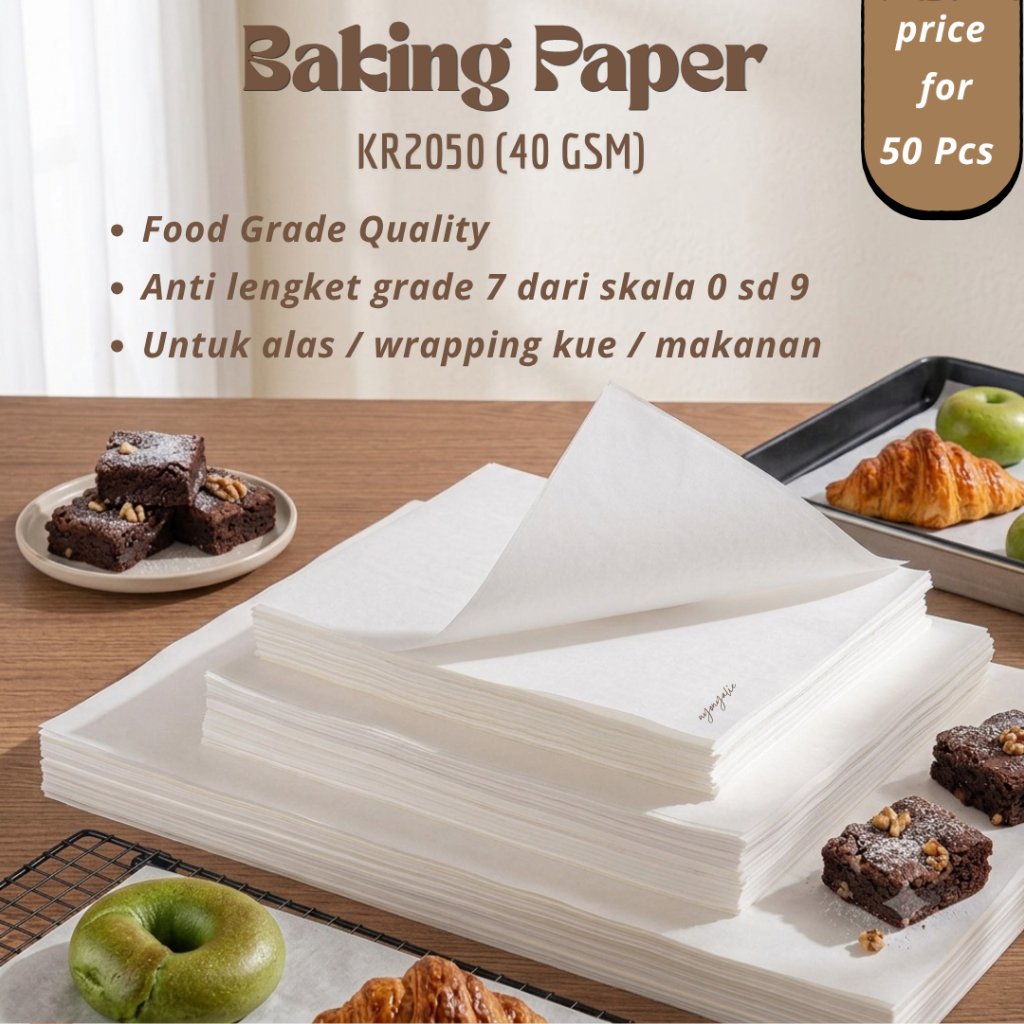 KR2050 50 Lembar Ukuran 20 Cm Kertas Roti Greaseproof Wrapping Paper Alas Kue Bungkus Makanan 20x20 