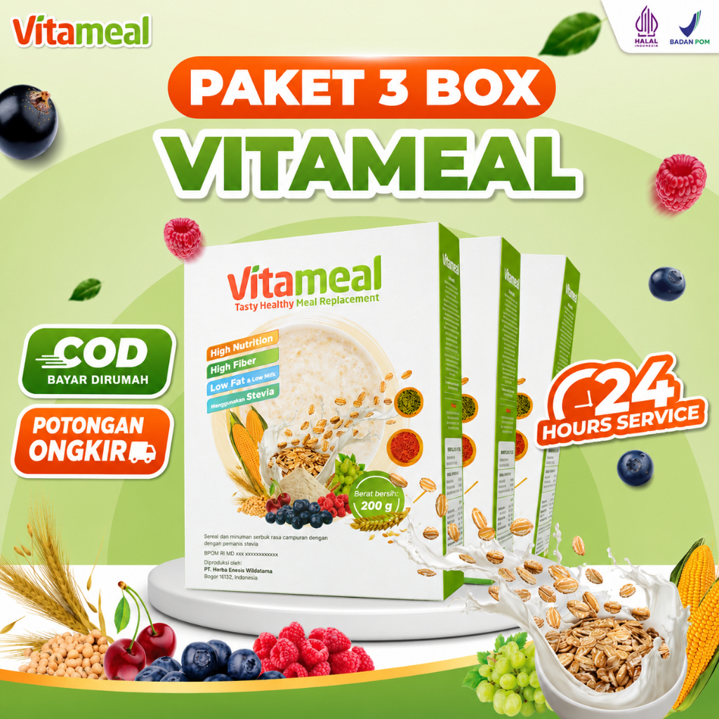 PAKET 3 BOX VITAMEAL - Original Sereal Sehat Penurun Gula Darah Tanpa Efek Samping Mengatasi Diabete