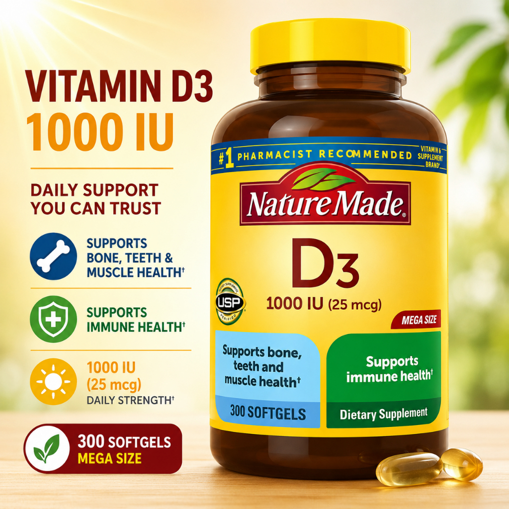 Nature Made Vitamin D3 1000 IU (25 mcg) 300 Vitamin D Softgels