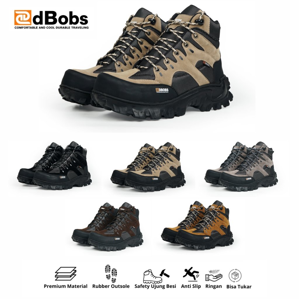 dBobs Sepatu Hiking Unisex Ujung Besi dBobs Pria High Top Anti Slip Safety Ujung Besi Rubber Outsole