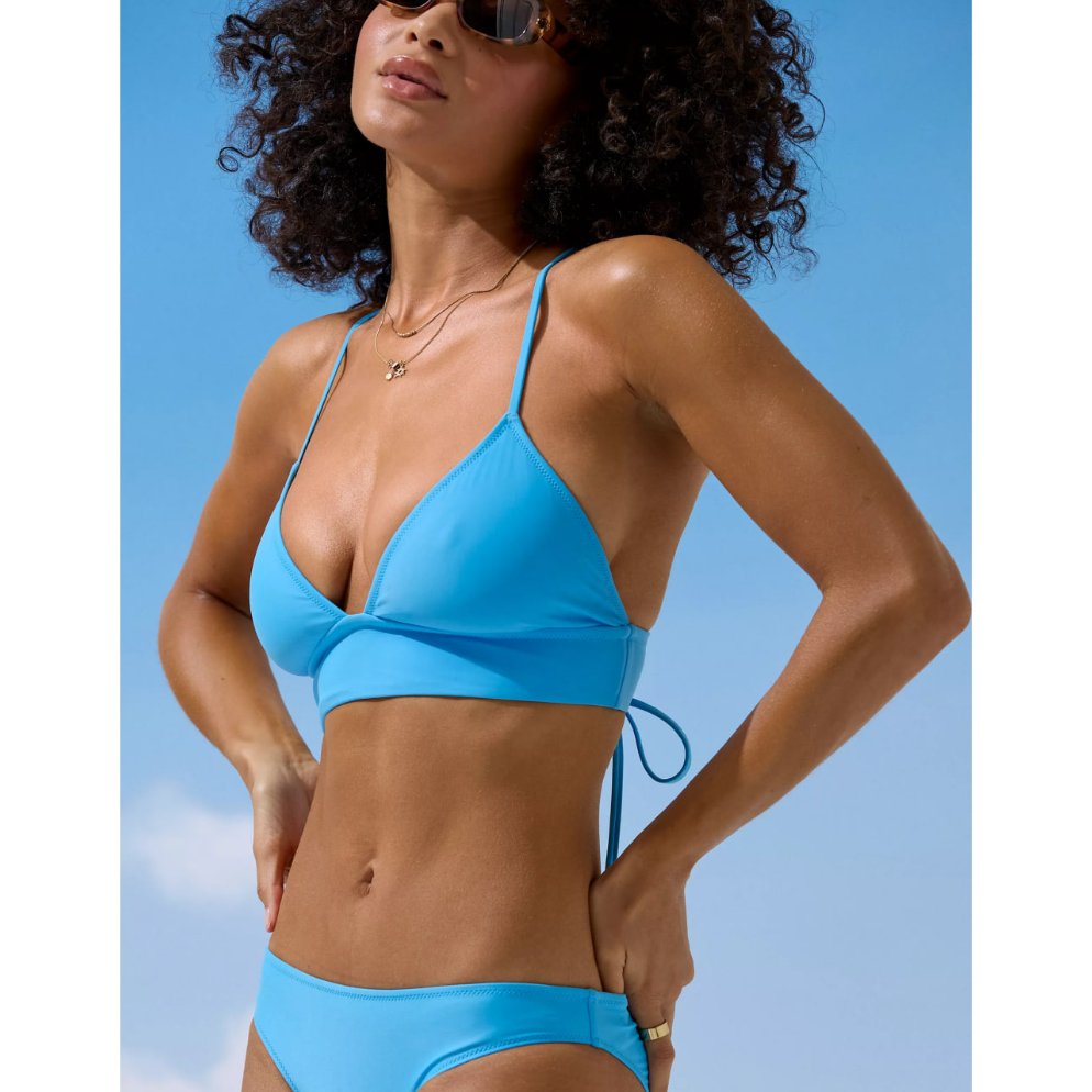 Aerie Lace Up Longline Triangle Bikini Top Blue