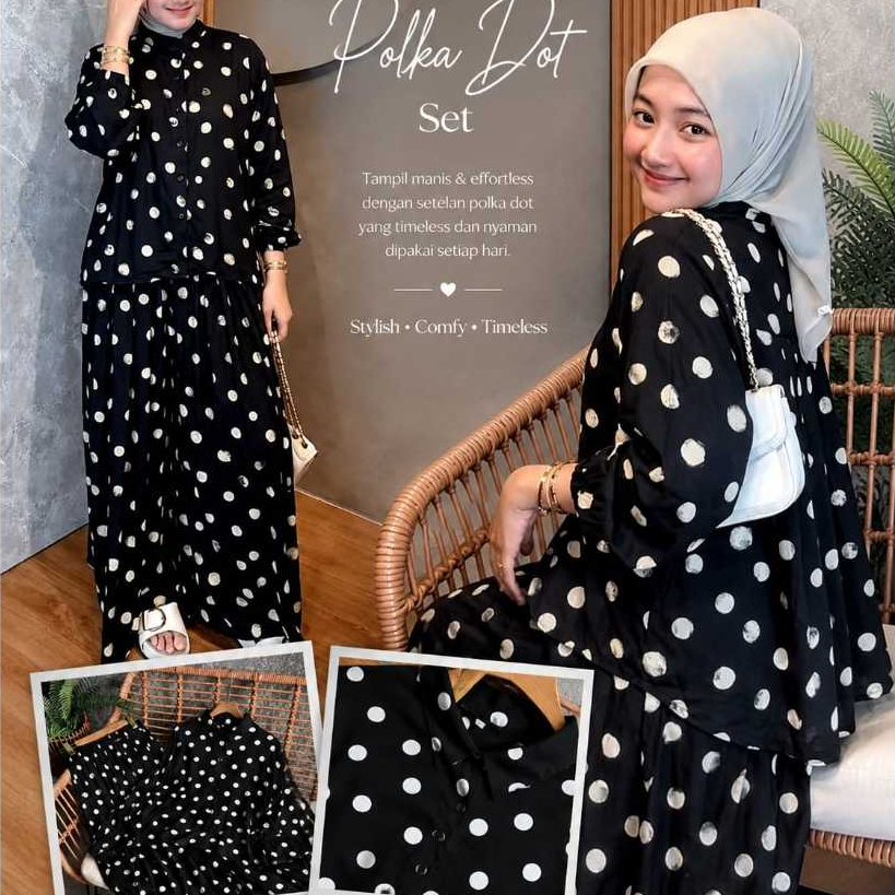 Setelan Polkadot Wanita Big Size | Celana Kulot Jumbo Longgar | Elegan, Modis & Trendy