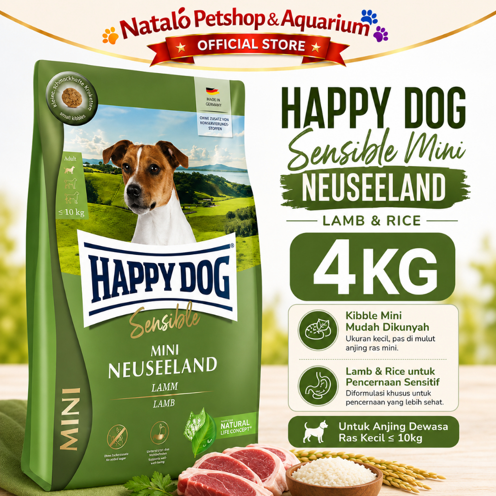 Happy Dog Sensible Mini Neuseeland Lamb 4KG Small Breed Adult Dog Food - Makanan Anjing Dewasa Rasa 
