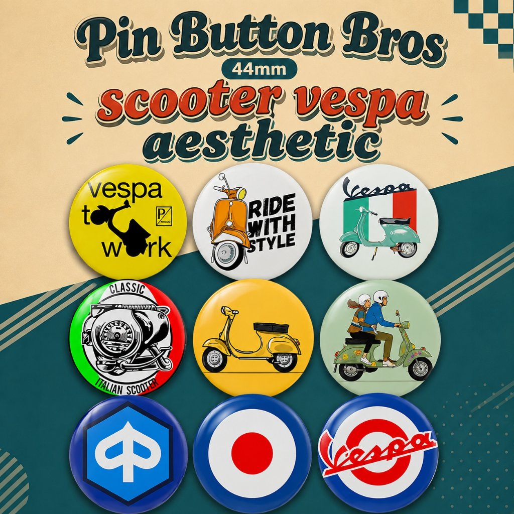 Pin Button Bros Vespa 44mm | Pin Scooter Vespa Aesthetic Custom Laminasi Glossy