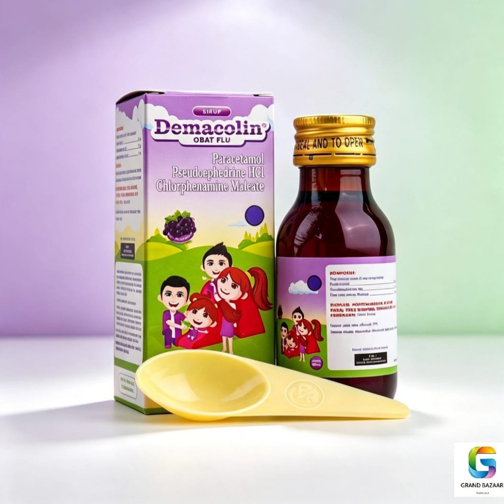 Demacolin Sirup Rasa Anggur — Obat Flu, Pilek, Demam Anak 60ml  [GBZ]