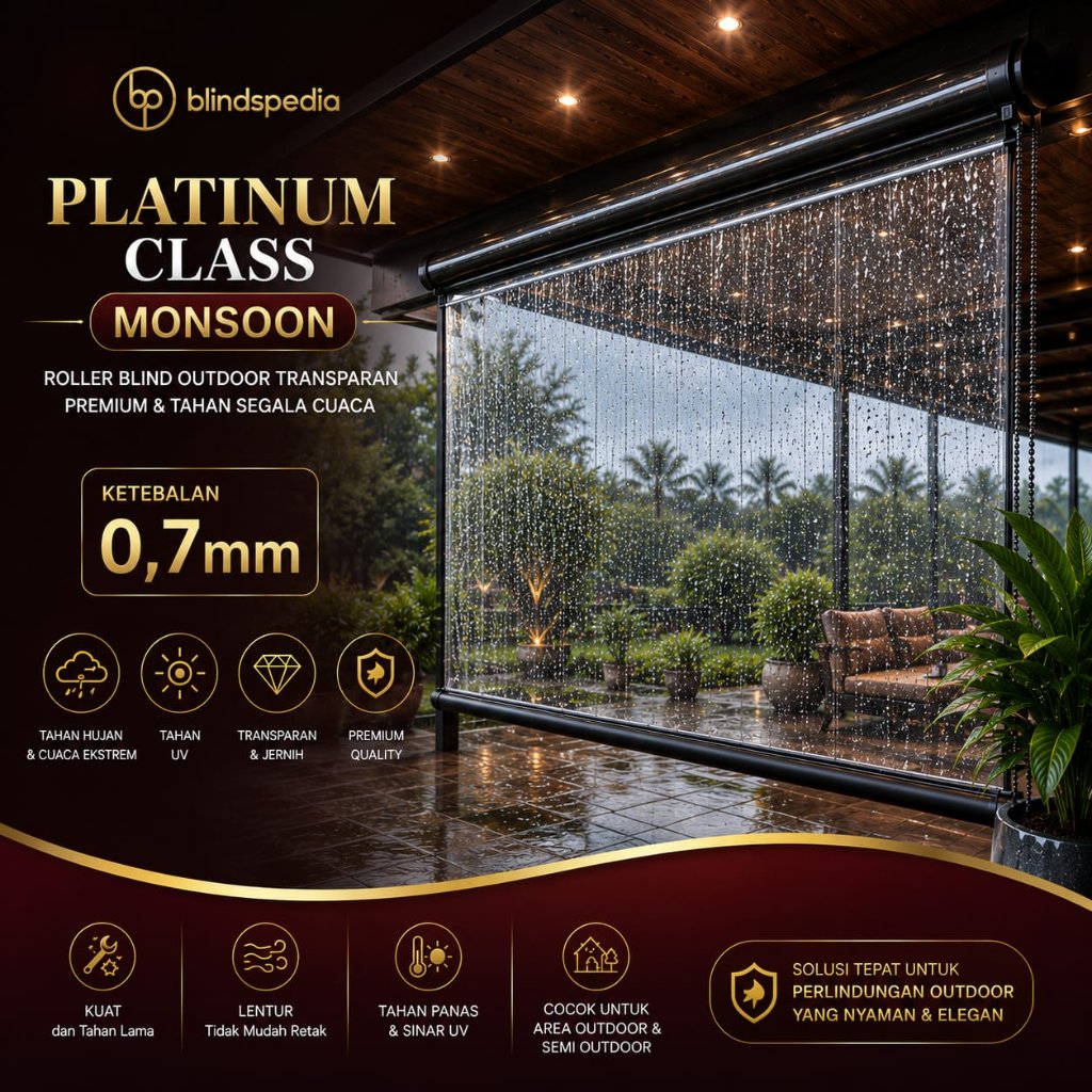 PLATINUM CLASS Roller Blind Monsoon 0.7mm Outdoor Curtain Tebal  Tirai Plastik Bening Transparan Gul