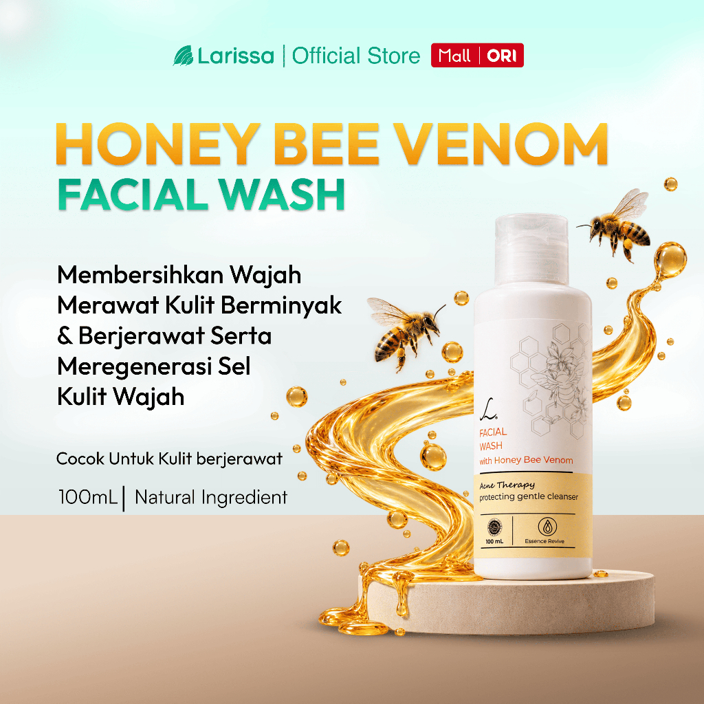 Larissa Facial Wash Honey Bee Venom Acne Sabun Wajah Kulit Berjerawat Meradang/Beruntusan