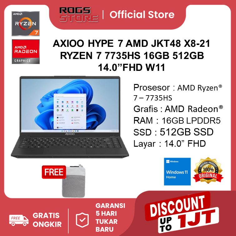 AXIOO HYPE 7 AMD JKT48 X8-21 RYZEN 7 7735HS 16GB 512G SSD 14"FHD W11